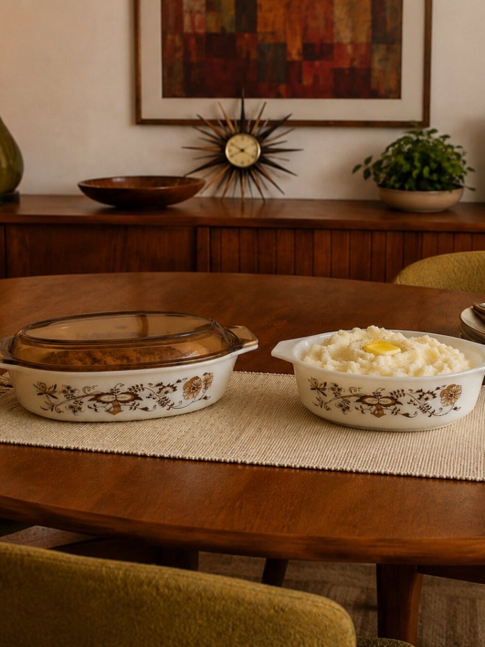 Vintage 1970s JAJ Pyrex Brown Floral Vine Casserole Set – Made in England